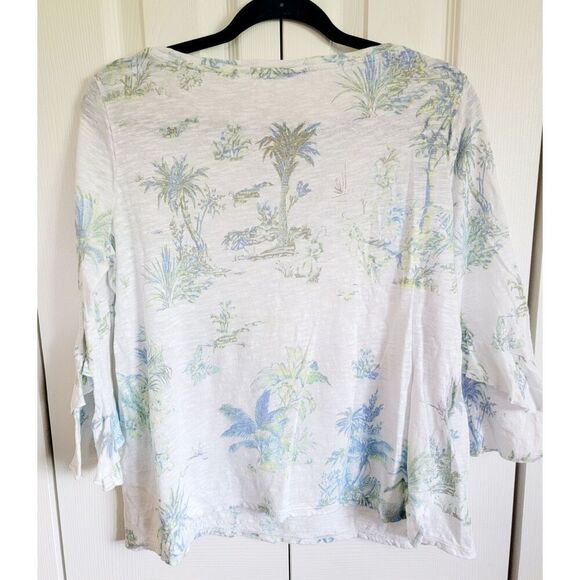 J. Jill M Sweater Knit Top Womens Linen Beachy Tropical‎ White Handkerch Slv - Picture 2 of 9